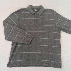 Van Huesen Polo Shirt Mens XL Gray Plaid Checkered Long Sleeve Collared Striped